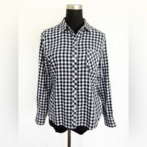 UNTUCKit For Her Cora Shirt 8 Navy Gingham Check Button Down Cotton Long Sleeve